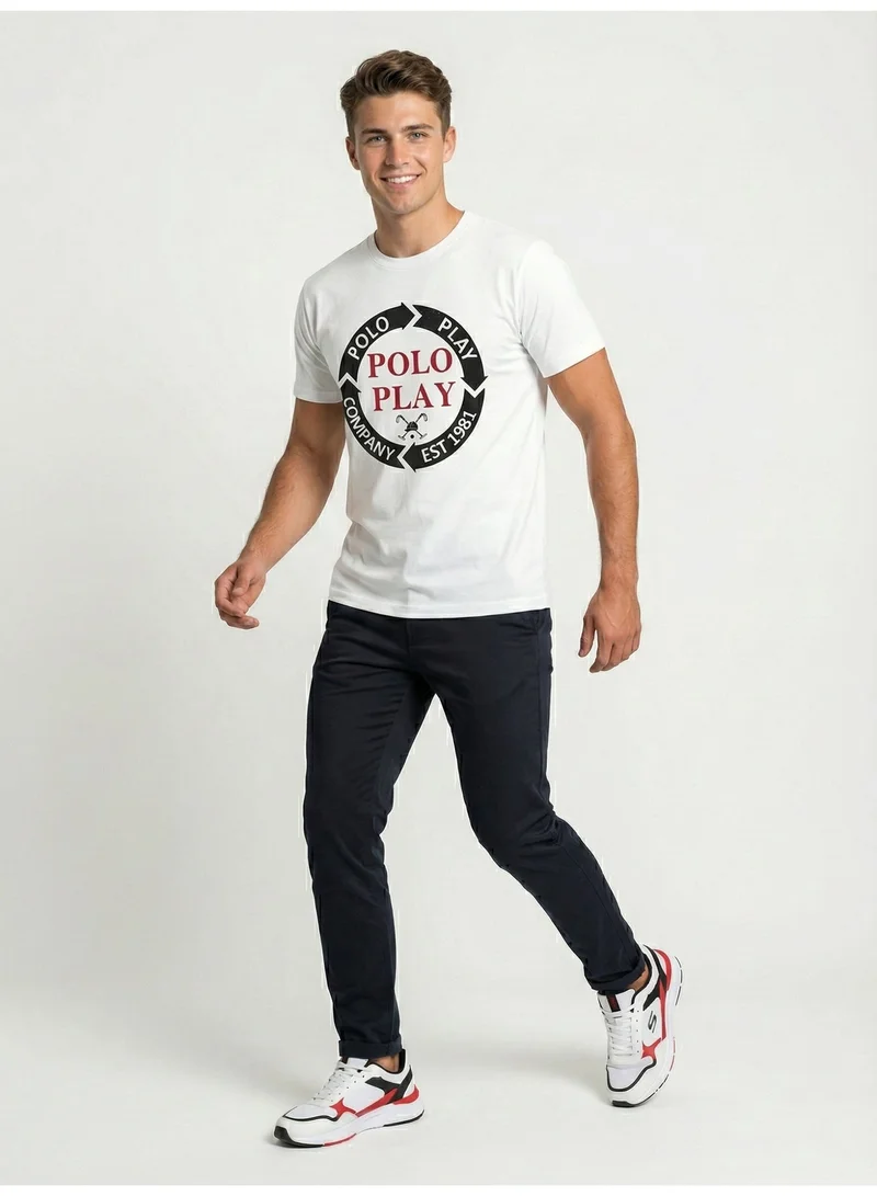 لعب البولو تيشيرت رجالي مطبوع - أبيض